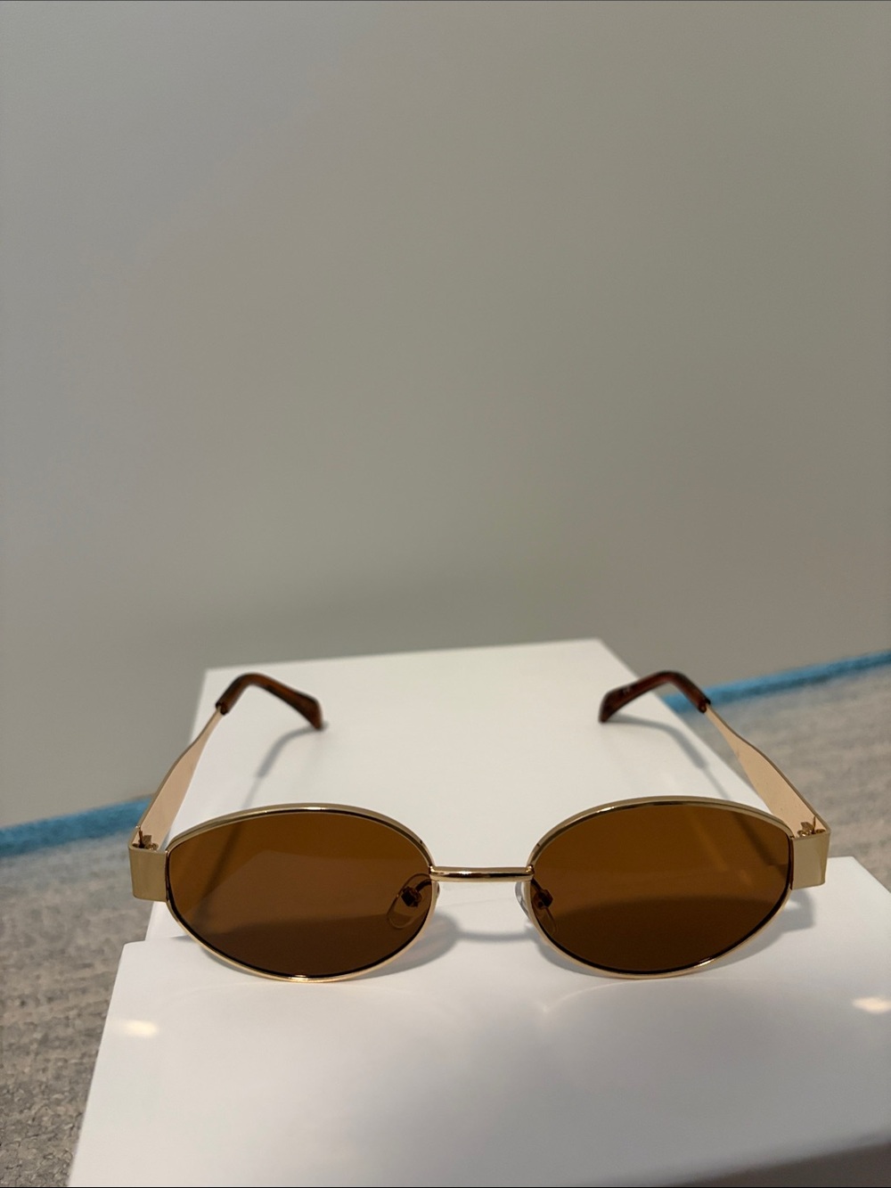 Oval Gold Frame Brown Lens Women's Sunglasses